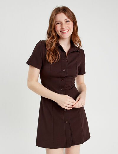 Robe évasée boutonnée marron femme