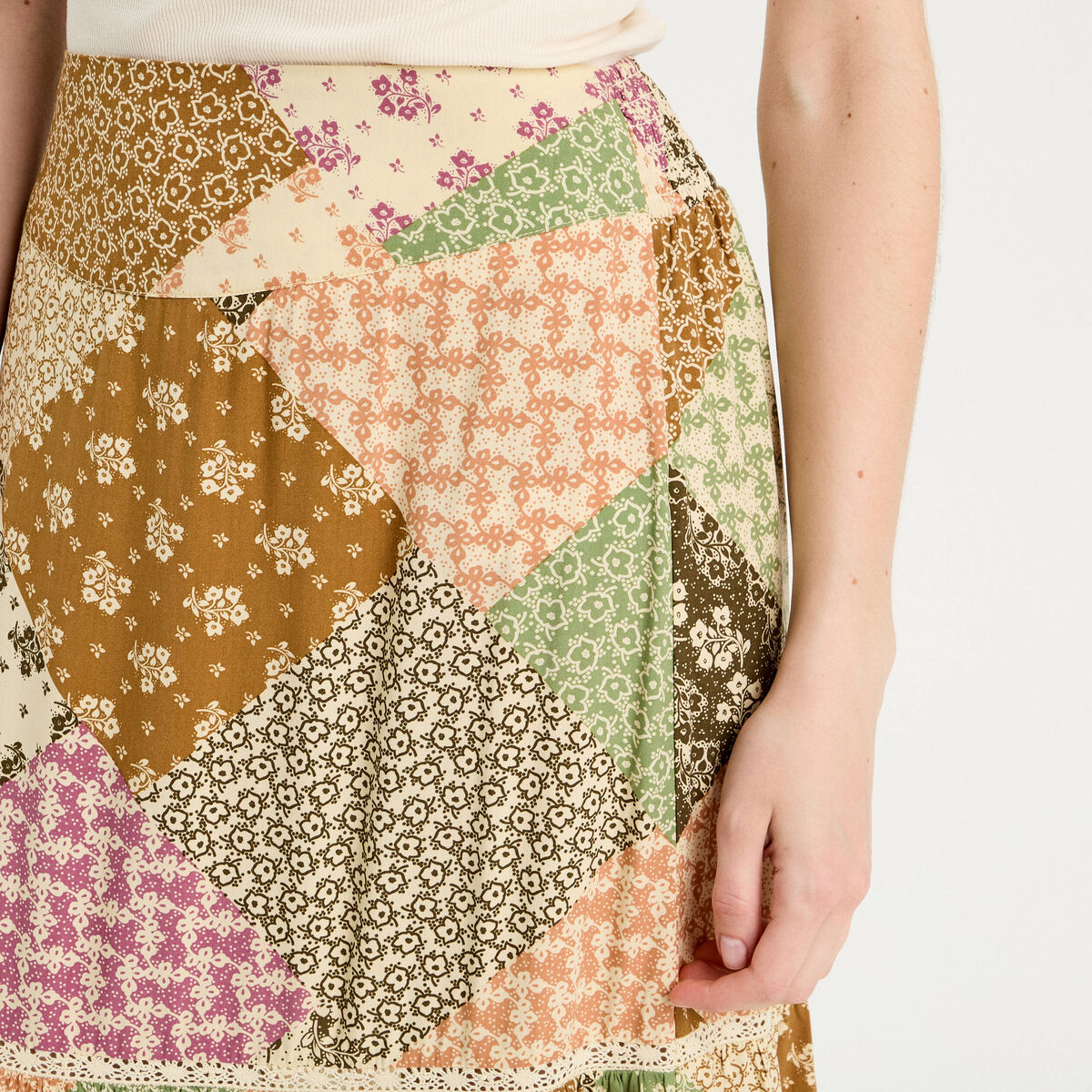 Jupe longue évasée beige femme