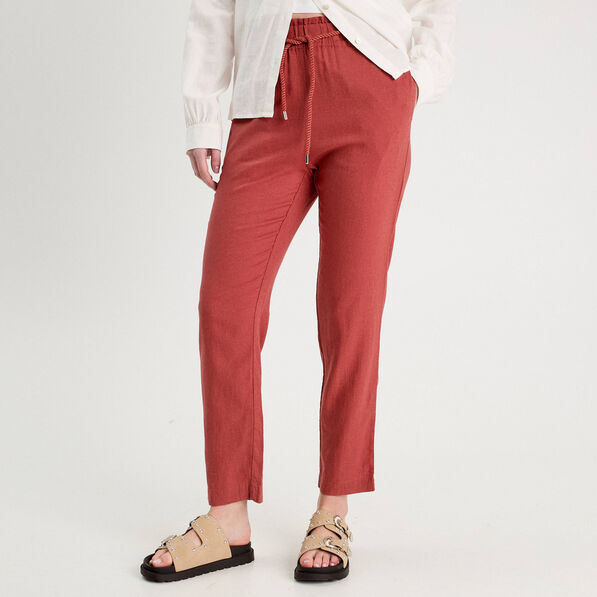pantalon droit fluide contenant du lin vieux rose femme Pantalon droit fluide contenant du lin vieux rose femme
