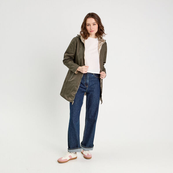 Parka réversible à capuche vert kaki femme