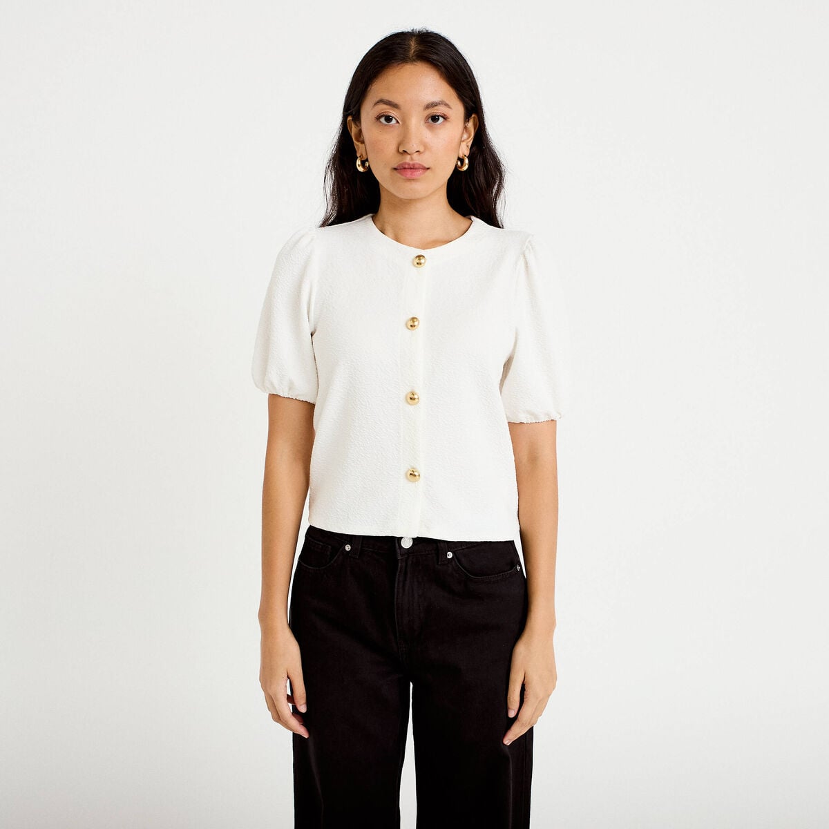 Blouse droite manches courtes ecru femme