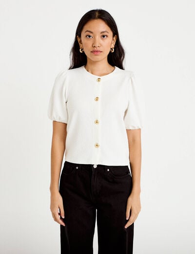 Blouse droite manches courtes ecru femme