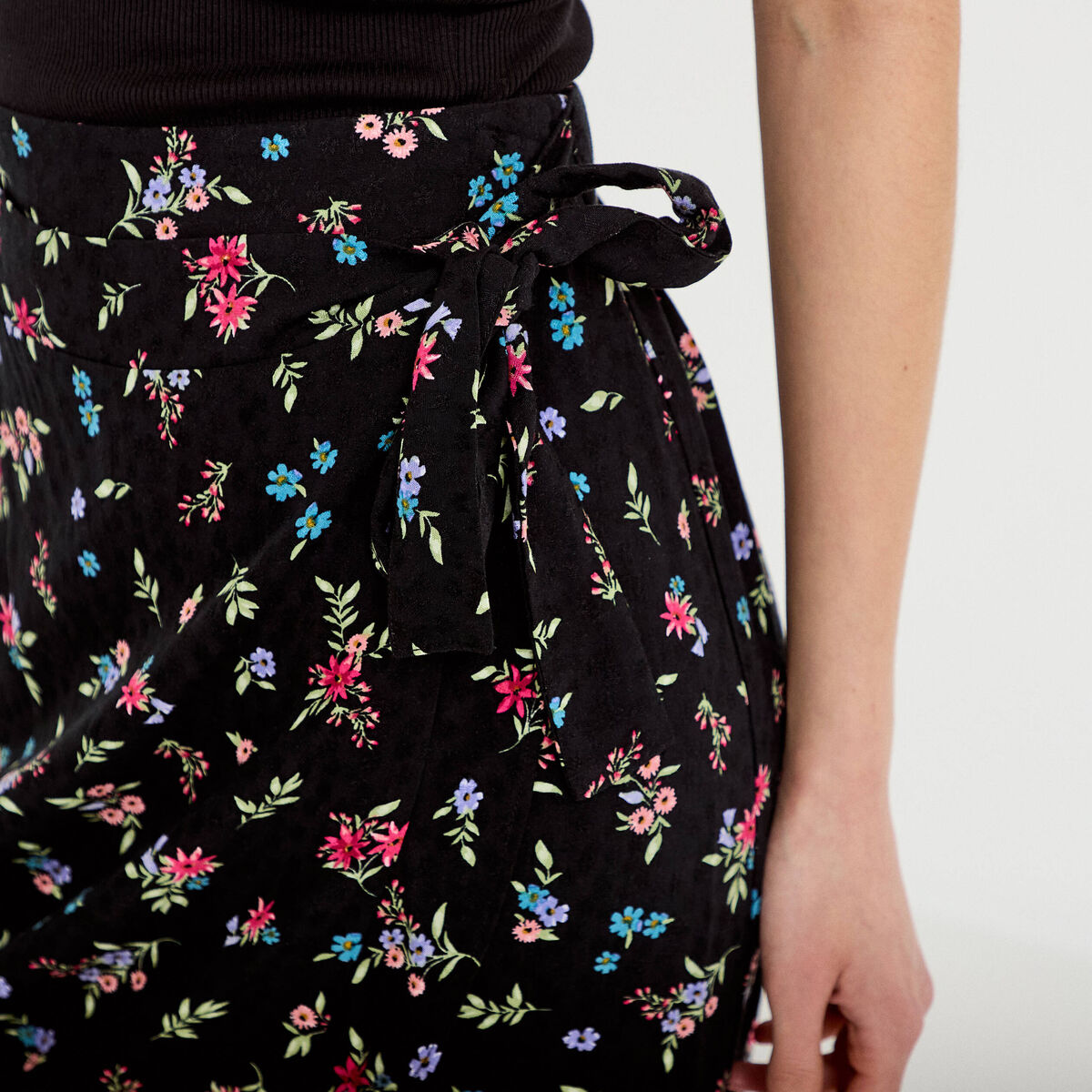 Jupe longue portefeuille noir femme