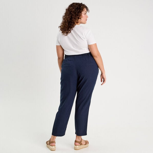 pantalon droit fluide contenant du lin bleu marine femme Pantalon droit fluide contenant du lin bleu marine femme