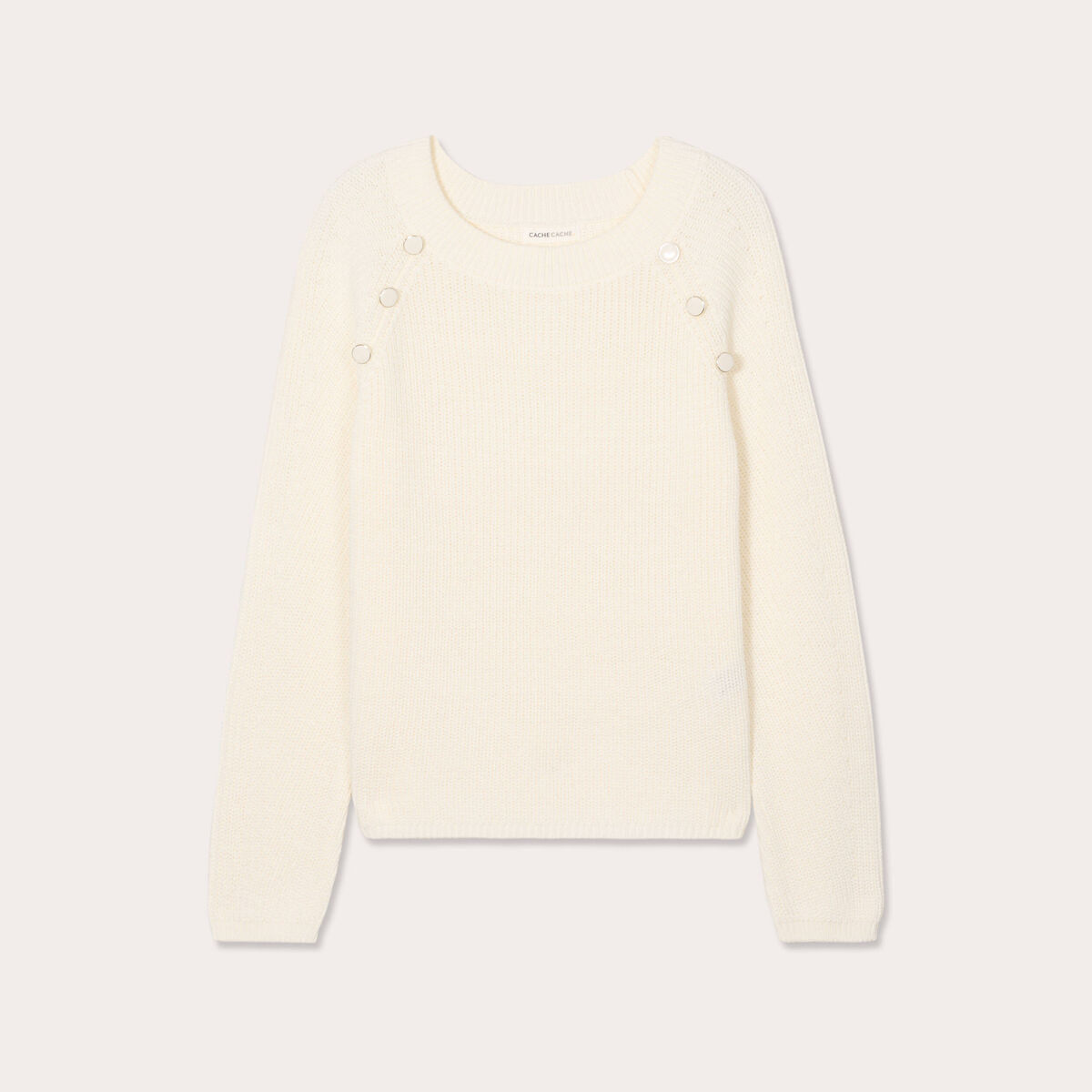 Pull avec boutons épaules ecru femme