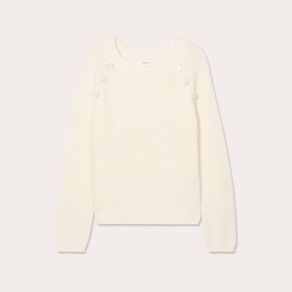 Pull avec boutons épaules ecru femme