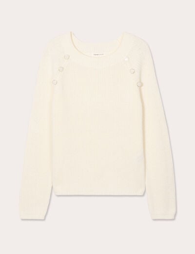 Pull avec boutons épaules ecru femme