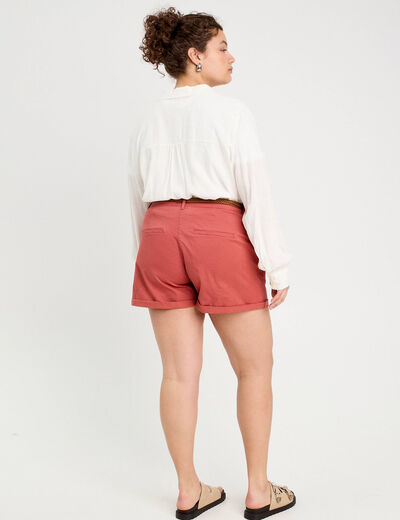 Short chino ceinturé vieux rose femme