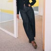 Jean barrel cropped taille standard denim noir femme