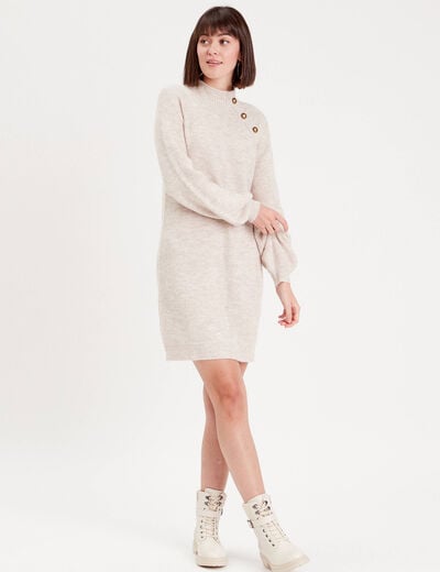Robe pull droite col montant sable femme