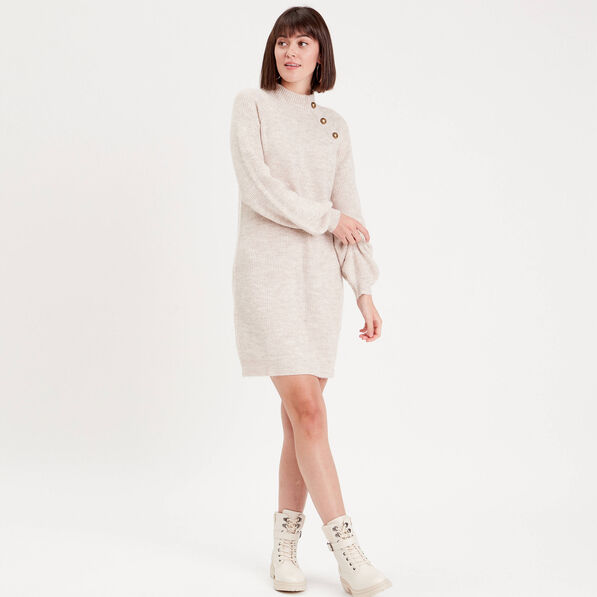 Robe pull droite col montant sable femme