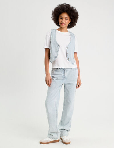 Veston sans manches en jean bleu gris femme