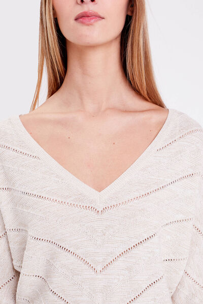 Pull manches chauves-souris ecru femme