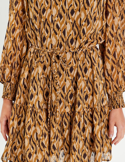 Robe droite col en V marron femme