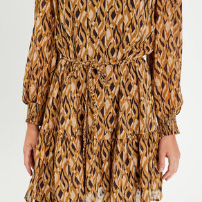 robe droite col en v marron femme Robe droite col en V marron femme