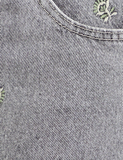 Jean wide leg broderie taille haute denim gris femme