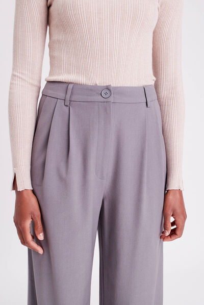 Pantalon city droit pinces gris foncé femme