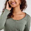 T-shirt manches longues vert kaki femme