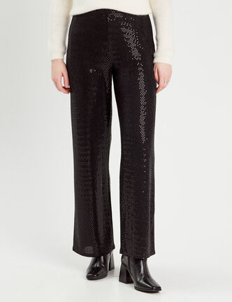 Pantalon large avec sequins noir femme