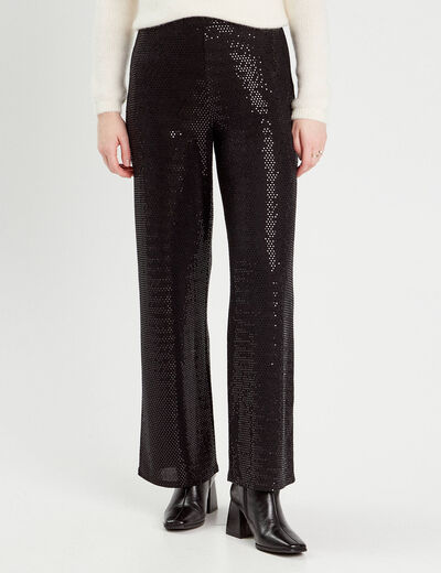 Pantalon large avec sequins noir femme