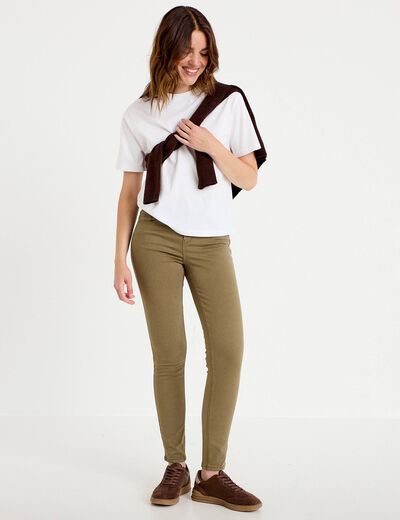 Jeans slim 5 poches vert kaki femme