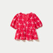 Blouse col v manches courtes brod&eacute;e rouge femme