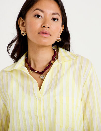 Blouse ample col tunisien manches 3/4 jaune femme