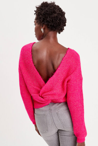 Pull avec col bateau rose fushia femme