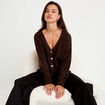 Gilet col v manches longues marron fonc&eacute; femme