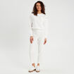 Pantalon carotte bandes satin ecru femme