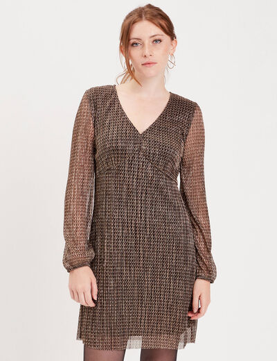 Robe droite plissée noir femme