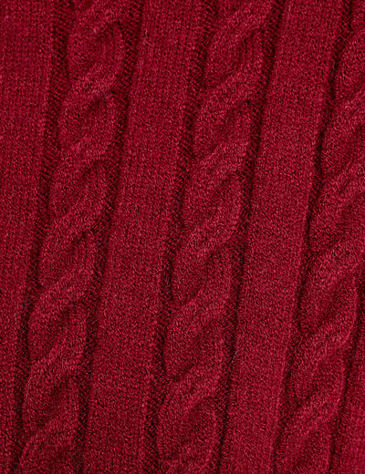 Pull avec torsades rouge foncé femme