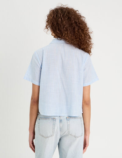 Chemise manches courtes brodée bleu femme