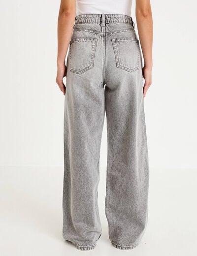Jean wide leg taille haute Petite denim gris femme