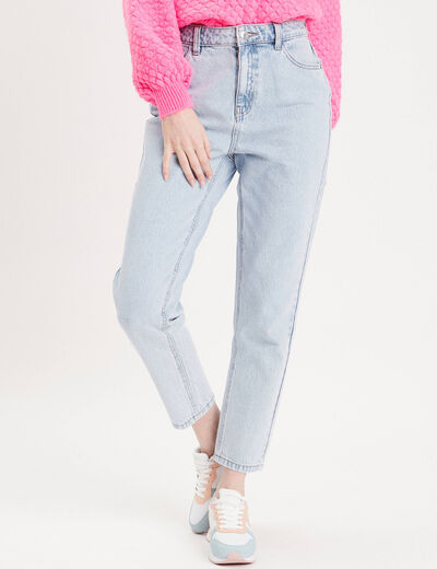 Jeans mom taille haute denim bleach femme