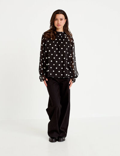 Blouse droite voile manches longues noir femme