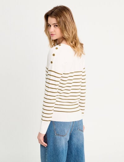 Pull manches longues col en V vert olive femme