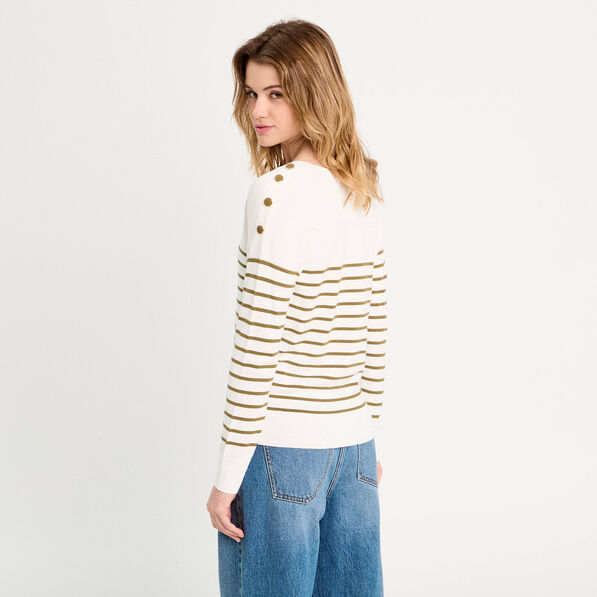 Pull manches longues col en V vert olive femme