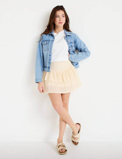 Jupe courte &eacute;vas&eacute;e ecru femme