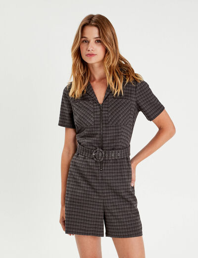 Combishort ceinturée zippée gris femme
