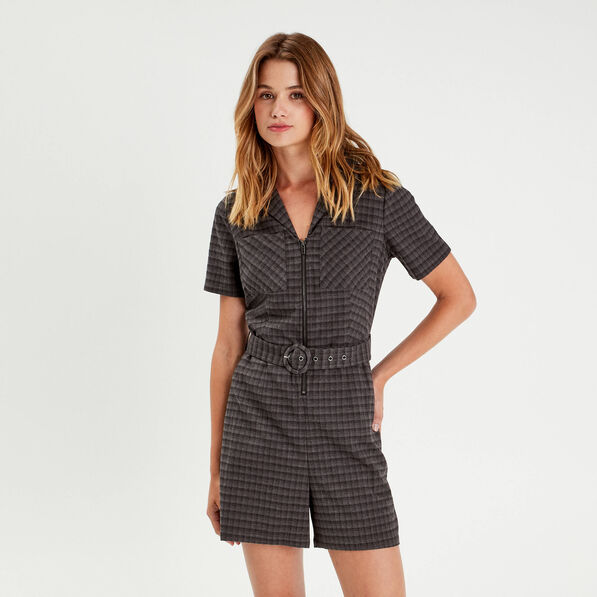 combishort ceinturee zippee gris femme Combishort ceinturée zippée gris femme