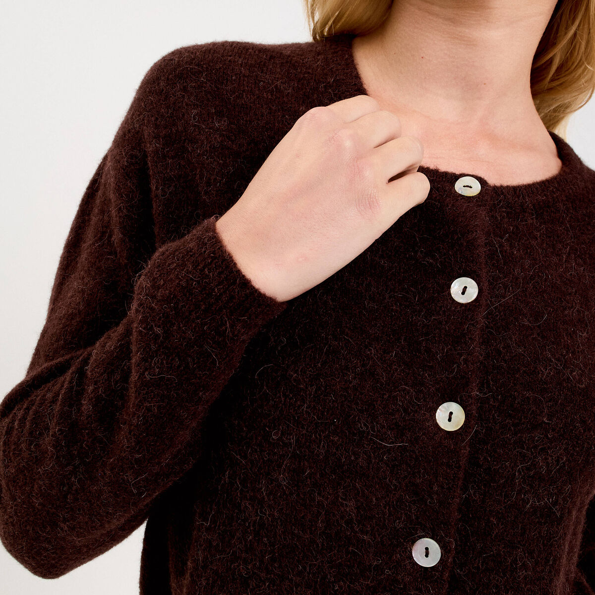 Gilet manches longues marron fonc&eacute; femme