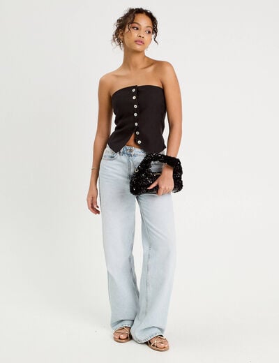 Bustier cintré boutons noir femme