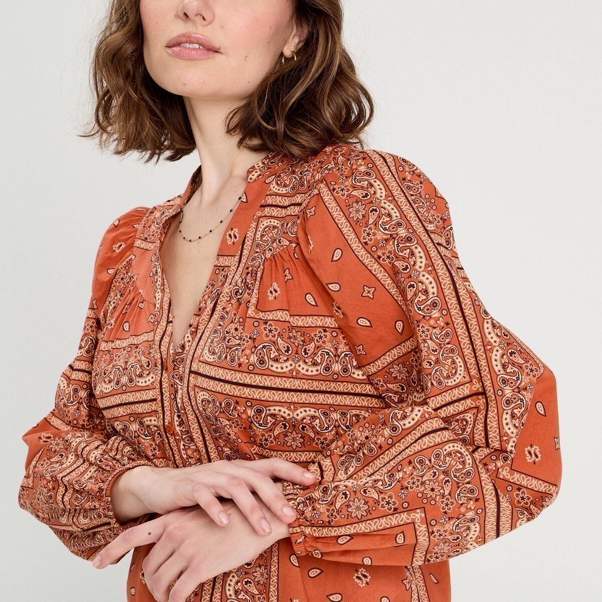 Blouse manches longues terracotta femme