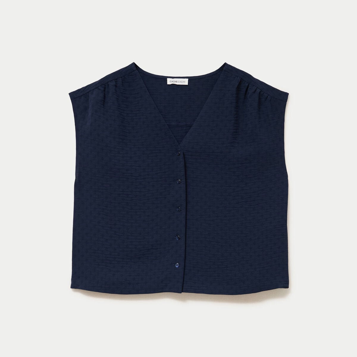 Blouse droite sans manches col v bleu marine femme
