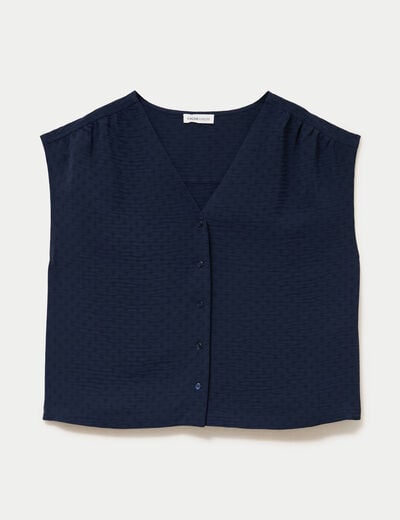 Blouse droite sans manches col v bleu marine femme