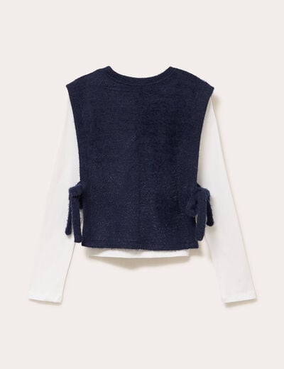 T-shirt pull sans manches 2-en-1 bleu marine femme