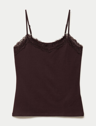 D&eacute;bardeur ajust&eacute; d&eacute;collet&eacute; dentelle marron femme