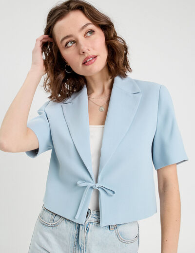 Veste blazer manches courtes bleu clair femme