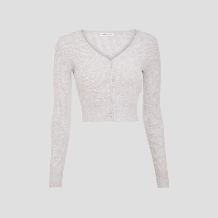 Gilet court boutonné gris clair femme